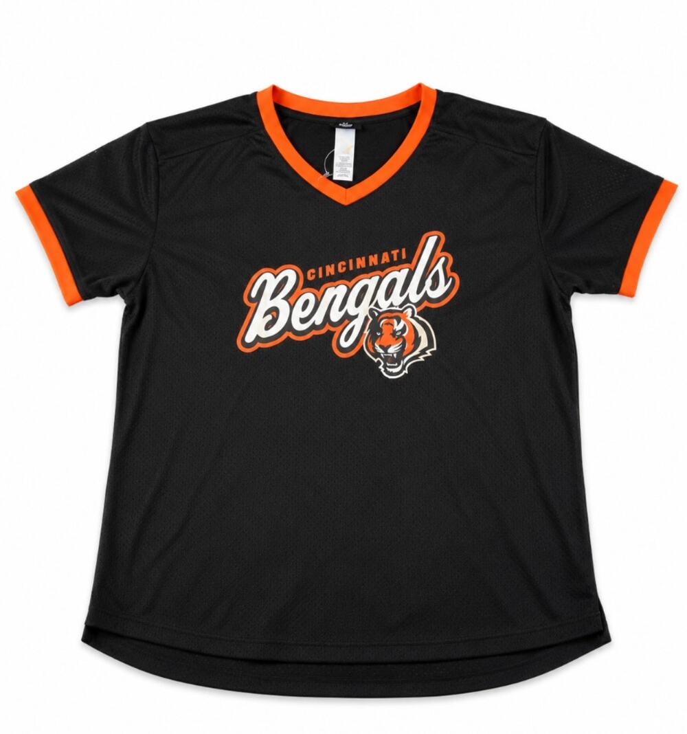 Cincinnati Bengals Girls XL Black Mesh V-Neck NFL Team Shirt NWT
